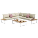 Conjunto Exterior com Sofá de Canto e Mesa XL em Aço e Madeira