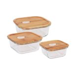 Conjunto 3 Lancheiras Quttin Tampa de Bambu Quadrada QTBM24935
