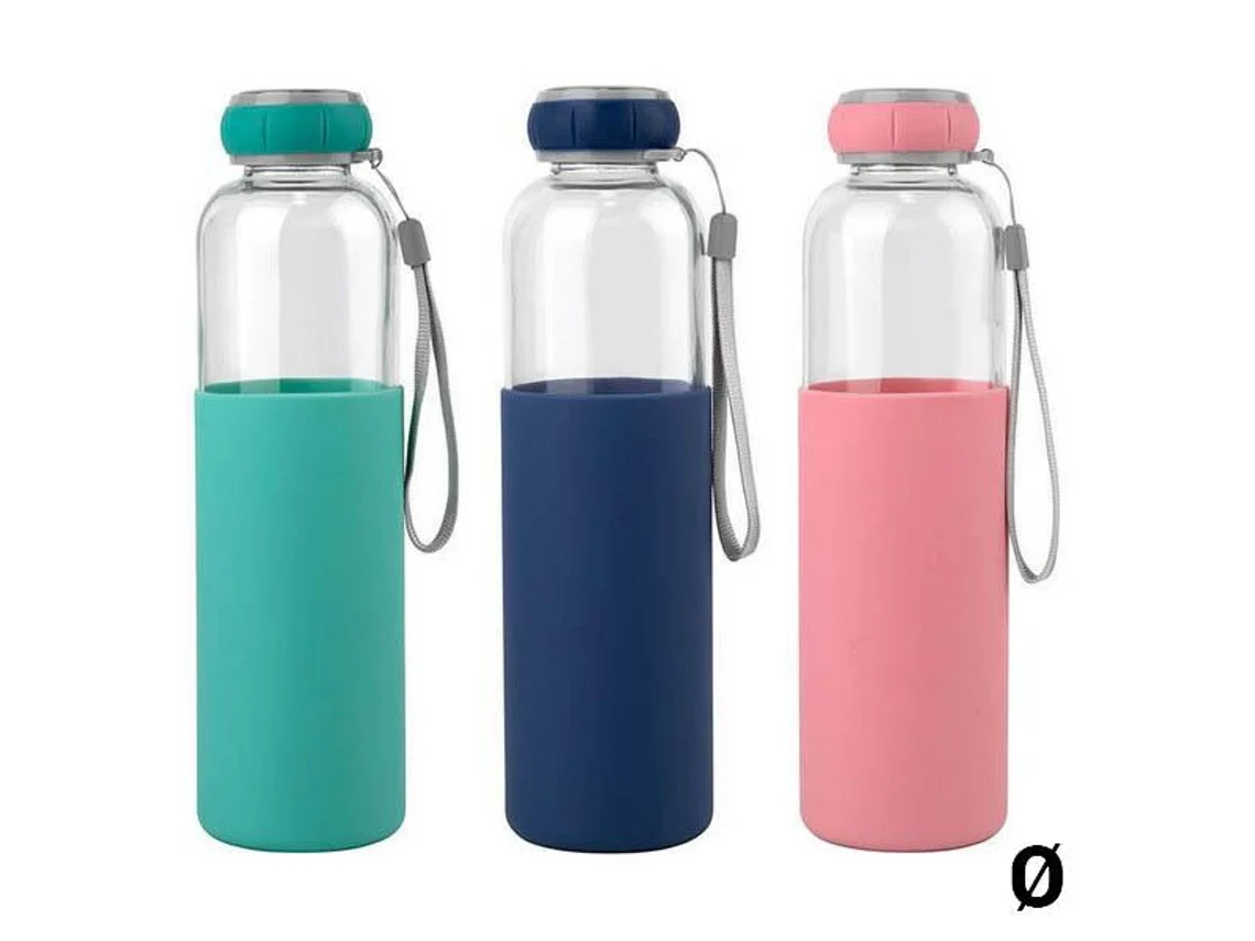GARRAFA AGUA VIDRO SILIC. 600ML BE01019972556 Garrafa de Vidro com Capa de Silicone 600ML Bewinner - Image 1