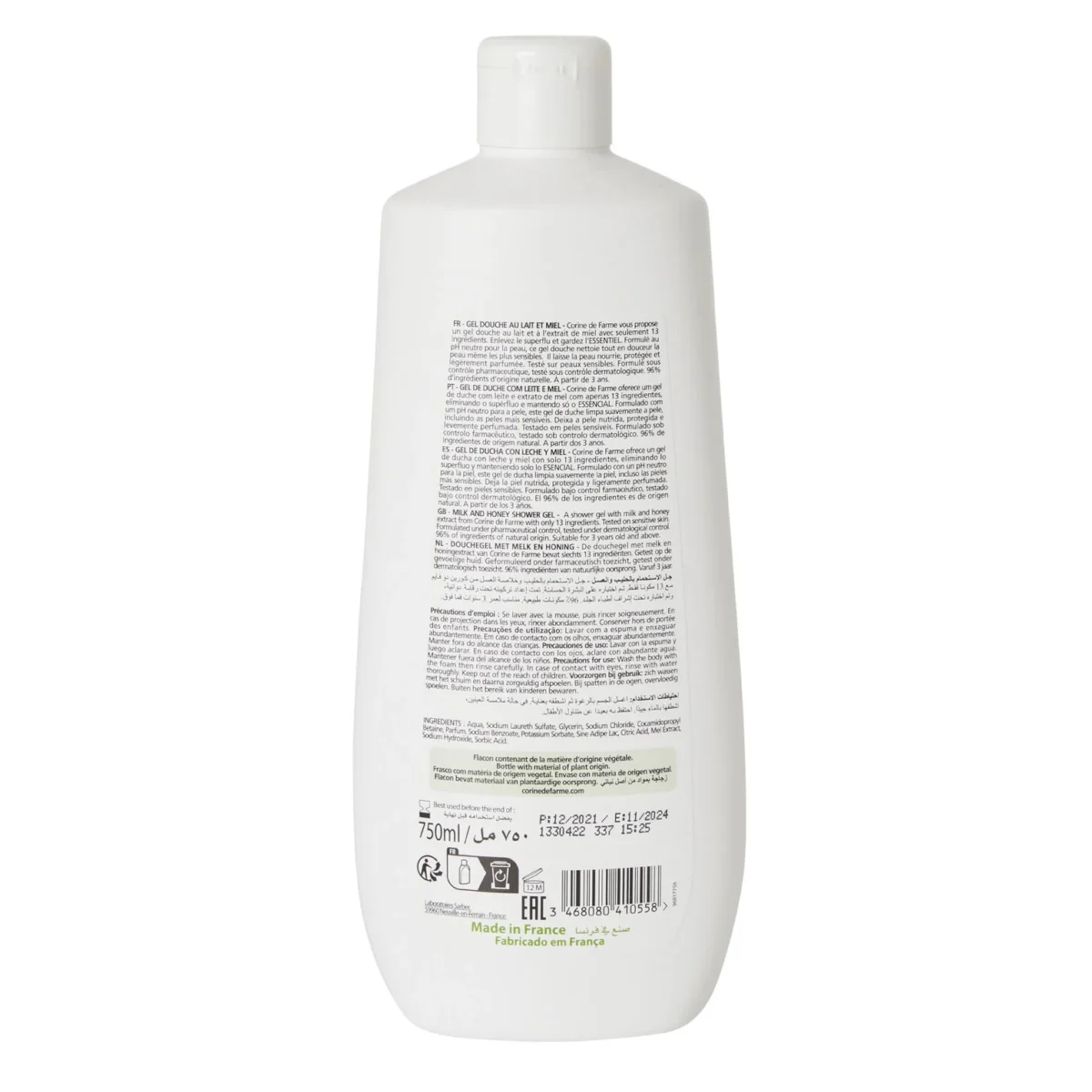 Gel Banho Leite e Mel Corine de Farme 750ML - Image 2