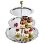 Prato Para Bolos, Frutas e Aperitivos 3 Andares Inox