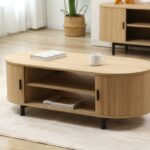 Mesa Café Com Porta deslizante 55X40 Natura pé preto 31280