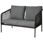 Conjunto de jardim em corda cinzenta – sofá de 2 lugares, cadeirões e mesas de vidro, almofadas - Image 3